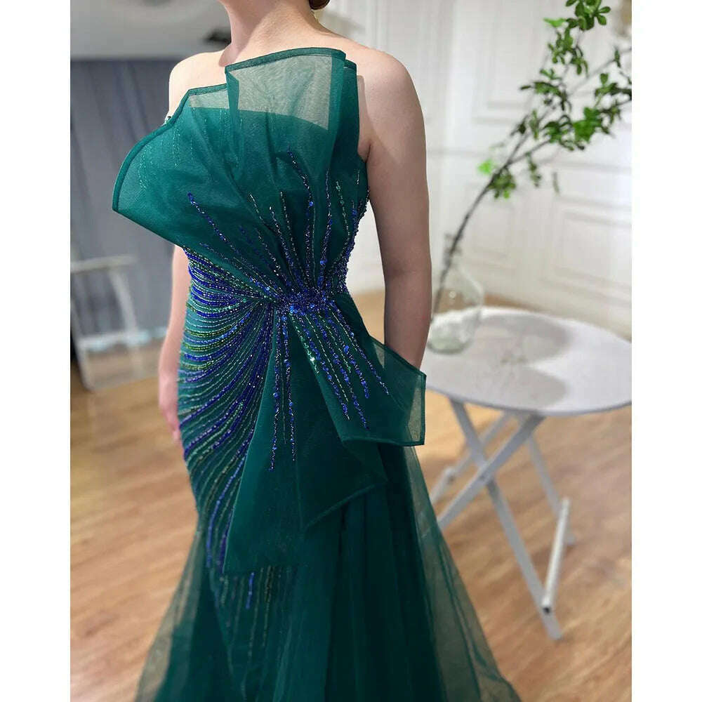 KIMLUD, Serene Hill Pink Green Strapless Beaded Mermaid High Split Evening Party Gowns 2023 Sexy Party Dresses For Women BLA72090, KIMLUD Womens Clothes