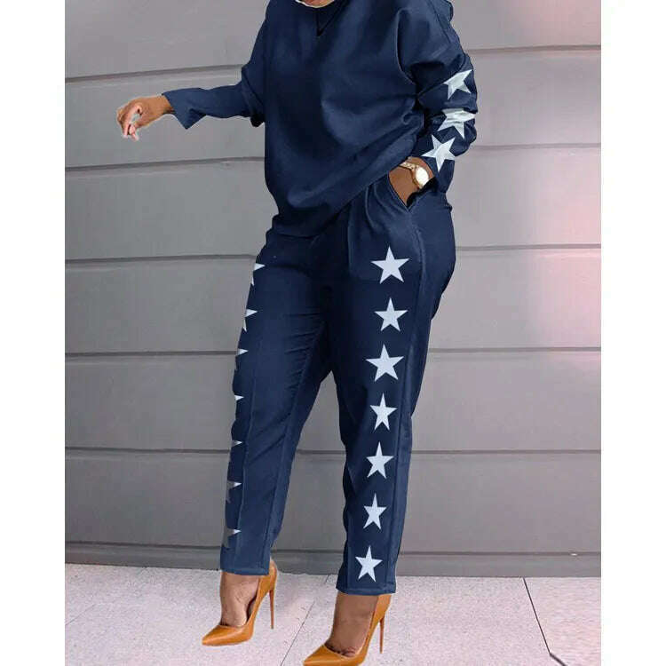 KIMLUD, Set Of Women Spring Autumn Two Pieces Casual Female Print Loose Pants Matching Suit Streetwear Long Sleeve Tops And Trousers Set, KIMLUD Womens Clothes