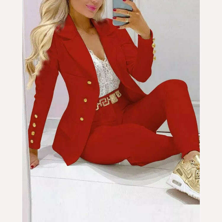 Sets for Women 2 Pieces New Spring/Autumn Leisure Fashion Small Suit Women's Suit Women Blazer Set Elegant Jacket and Pants Set - KIMLUD