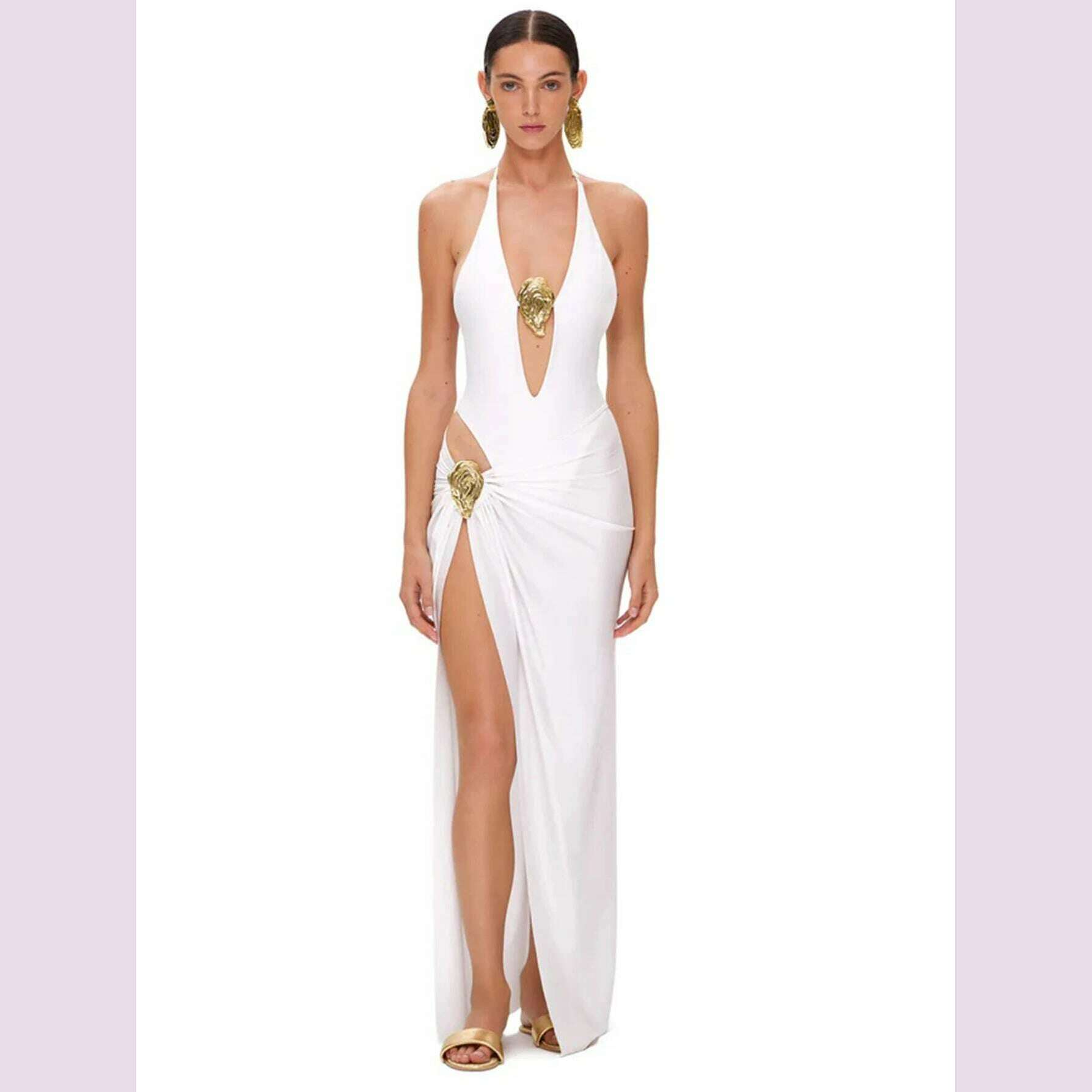 Sexy Deep V Neck Swimsuit With Skirt Women 2 Pcs Suits 2025 High Leg Backless Swimwear Fashion Female Holiday Beachwear Outfits - KIMLUD