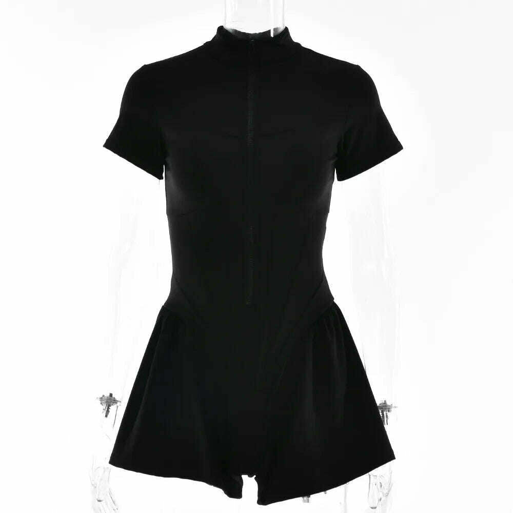 Sexy Elegant Women Zip-up O-neck Long Sleeve Jumpsuit Streetwear 2023 Summer Female Overalls One Piece Fitness Sports Bodysuits - KIMLUD