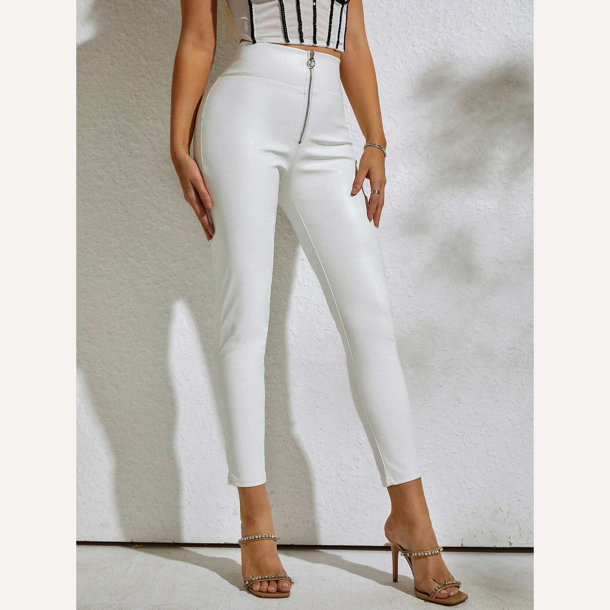 KIMLUD, Sexy High Waist Zip Front PU Leather Slim Fit Elasticity Skinny Pants, KIMLUD Womens Clothes