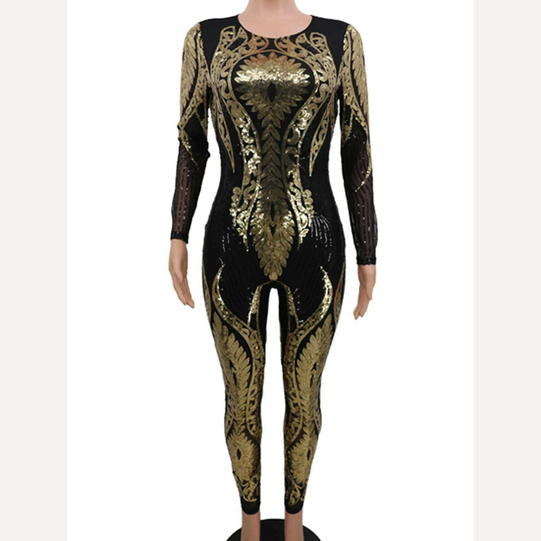 Sexy Long sleeve Sequin bodycon jumpsuit women body bodysuit one piece birthday party nightclub outfits womens jumpsuits overall - KIMLUD