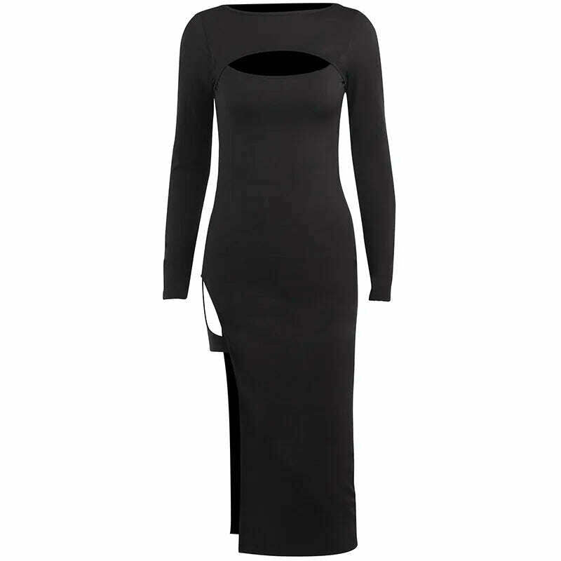 Sexy Maxi Dress Temperament Sexy Chest Hollow Leggings Split Fork Bag Hip Midi Dress Vestidos Korean Clothes for Women платье - KIMLUD