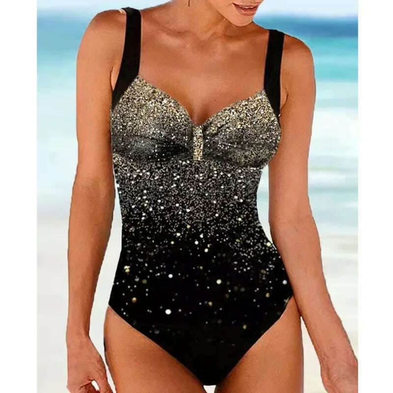 KIMLUD, Sexy One Piece Swimsuit for Women Plus Size XXXL Twinkle Print Bodysuit Bathing Sets Beach Wear Swimming Suit, black / XXXL, KIMLUD Womens Clothes