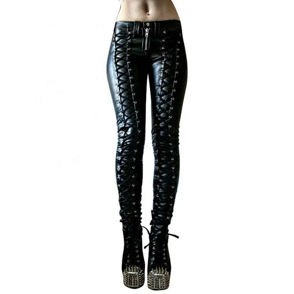 KIMLUD, Sexy Pant Steampunk Women Faux Leather Cosplay Pants Carnival Party Skinny Button Leggings Trousers Female Clothing, Black / 3XL, KIMLUD Womens Clothes