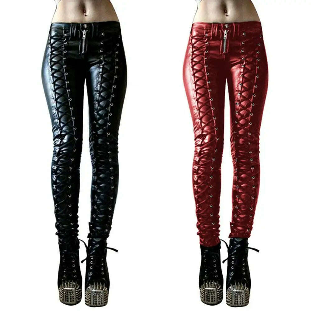 KIMLUD, Sexy Pant Steampunk Women Faux Leather Cosplay Pants Carnival Party Skinny Button Leggings Trousers Female Clothing, KIMLUD Womens Clothes