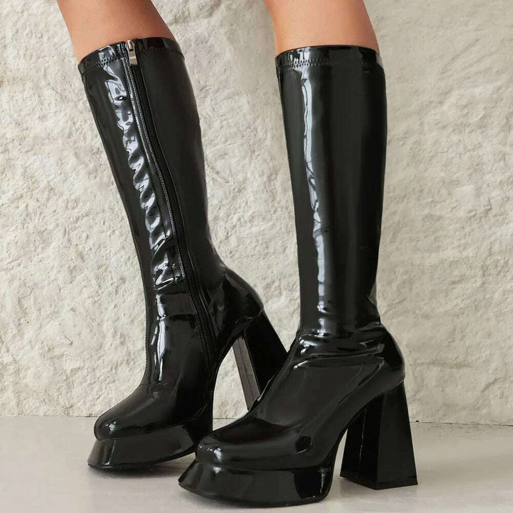 KIMLUD, Sexy Shiny Super High-heeled Special-shaped Heel Platform Women's Boots Fashion Classic Ladies's Boots Lage Size 34-43, black 1 / 4, KIMLUD APPAREL - Womens Clothes