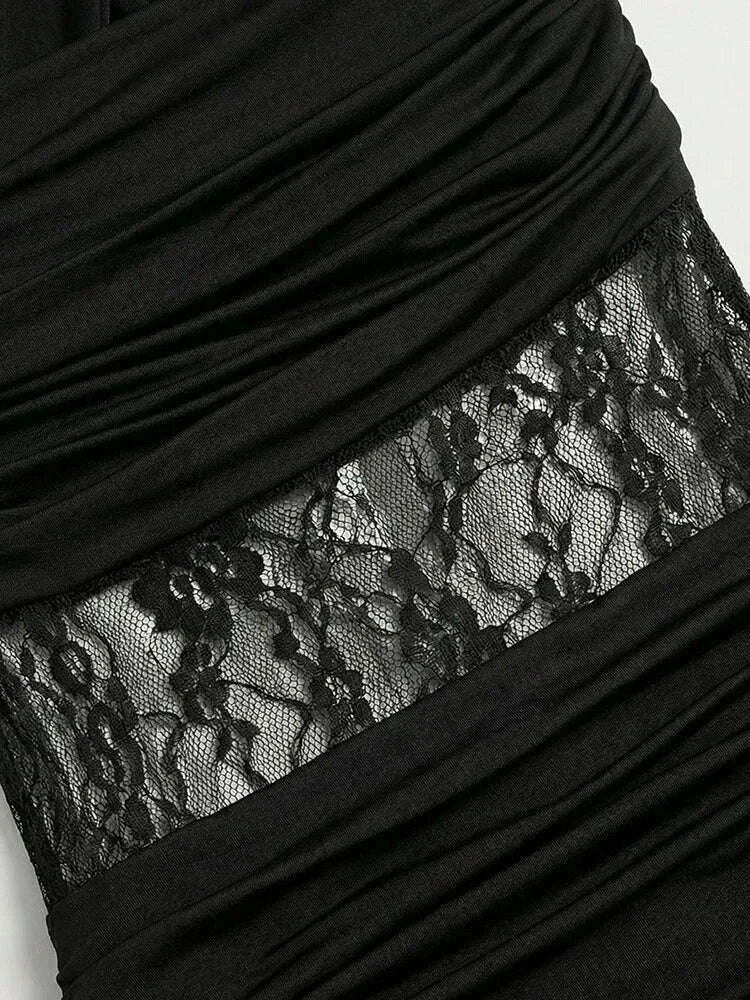 Sexy Sleeveless Halter Lace Patchwork Maxi Dress for Women Black Backless Ruched Elegant Dresses Celebrity Evening Party Gown