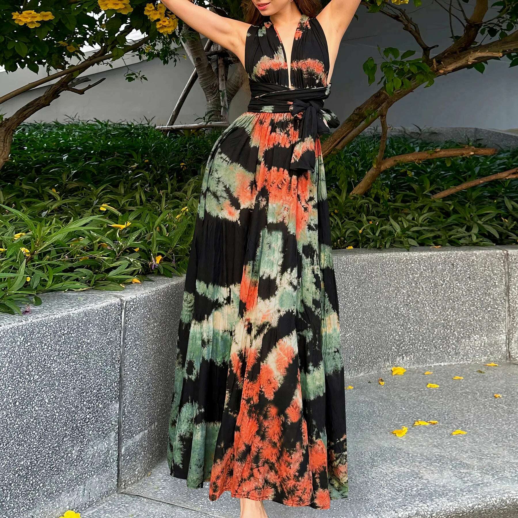 Sexy Sleevelss Boho Dress Women Summer Fashion Elegnt Print Beach Party Casual Dresses Holiday Vestidos For Women Robe Femme - KIMLUD