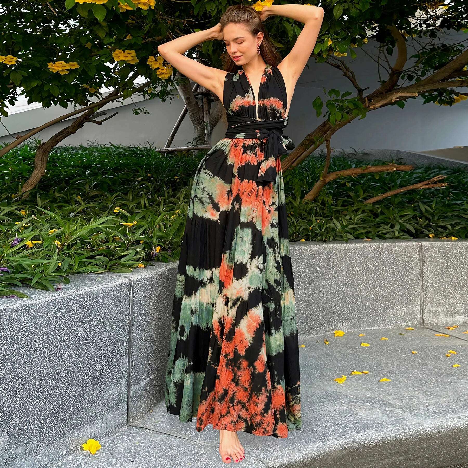 Sexy Sleevelss Boho Dress Women Summer Fashion Elegnt Print Beach Party Casual Dresses Holiday Vestidos For Women Robe Femme - KIMLUD