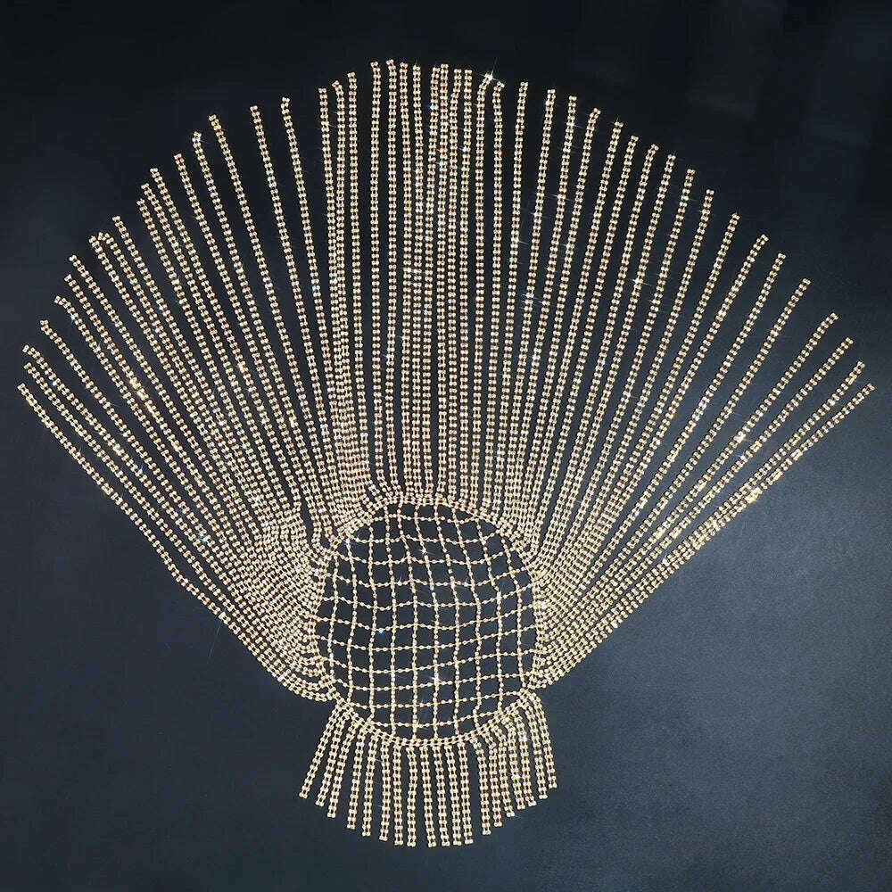 Sexy Stage Costume Rhinestone Tassel Wig Headpiece Head Ornament for Women Nightclub Crystal Forehead Headband Hat Cap Jewelry - KIMLUD
