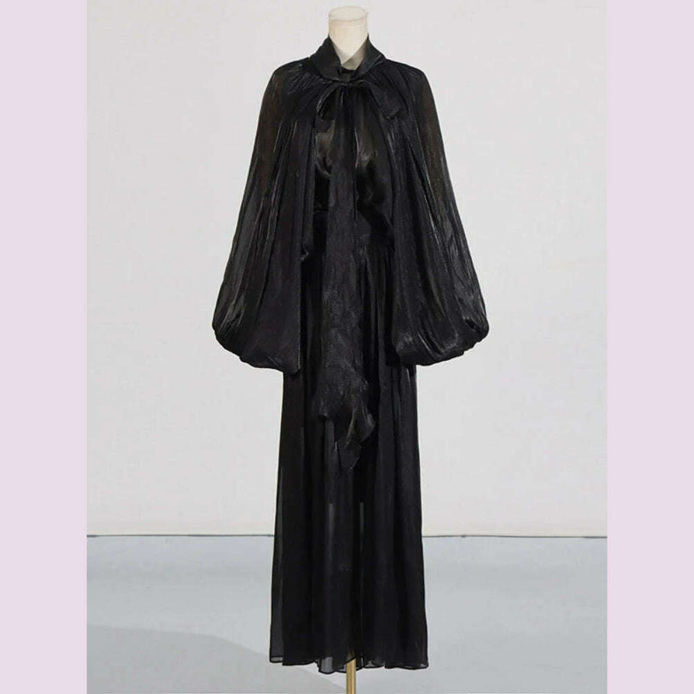 KIMLUD, Sexy Stand Collar Long Sleeve Hollow Out Long Dress Women Brown Balck Lantern Sleeve Backless Loose Dresses Party Evening Club, black / XS, KIMLUD APPAREL - Womens Clothes