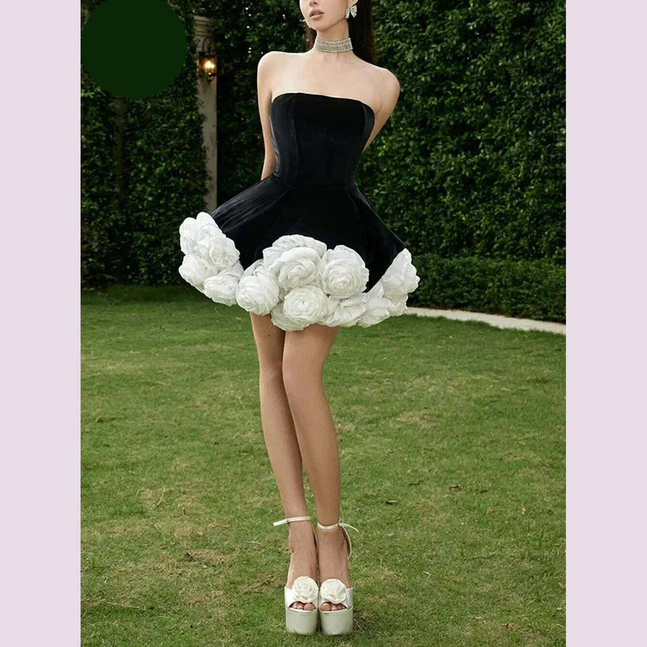 KIMLUD, Sexy Strapless 3D Flower A-Line Mini Dress Women SleevelessFloral Slim Velvet Dresses Elegant Evening Party Cocktail Gown, KIMLUD Womens Clothes