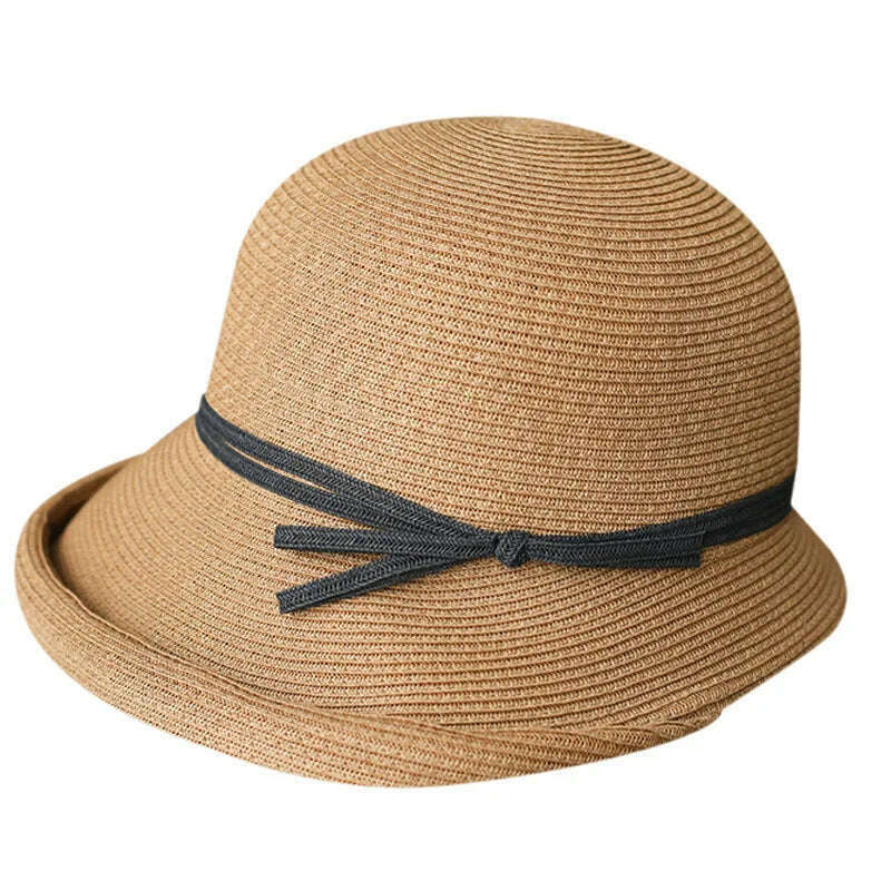 KIMLUD, Shade Straw Hat For Women Retro Foldable Pot Hat Literary Fisherman Hat Female Simple Sun Hat Casual Cool Hat, KIMLUD Womens Clothes