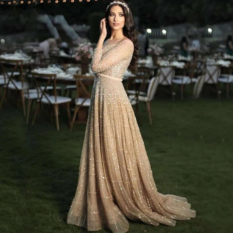 Sharon Said Luxury Dubai Brown Off Shoulder Evening Dresses Long Sleeve Elegant Arabic Women Wedding Party Dress Prom Gown SS022 - KIMLUD