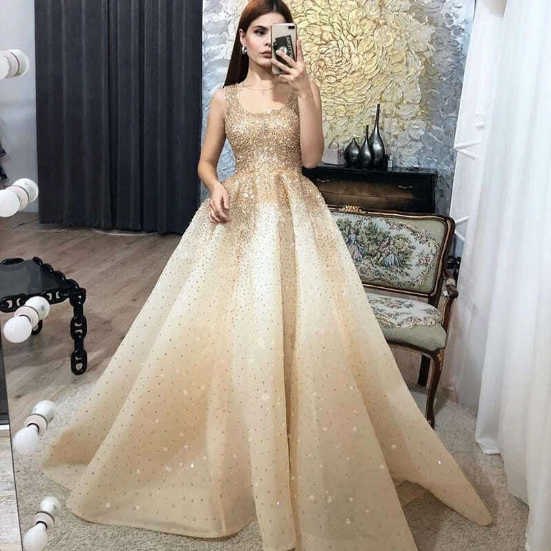 KIMLUD, Sharon Said Luxury Dubai Burgundy Sparkly Crystal Ball Gown Gold Evening Dresses Party Dress Prom Gowns for Women Wedding SS208, KIMLUD Women's Clothes