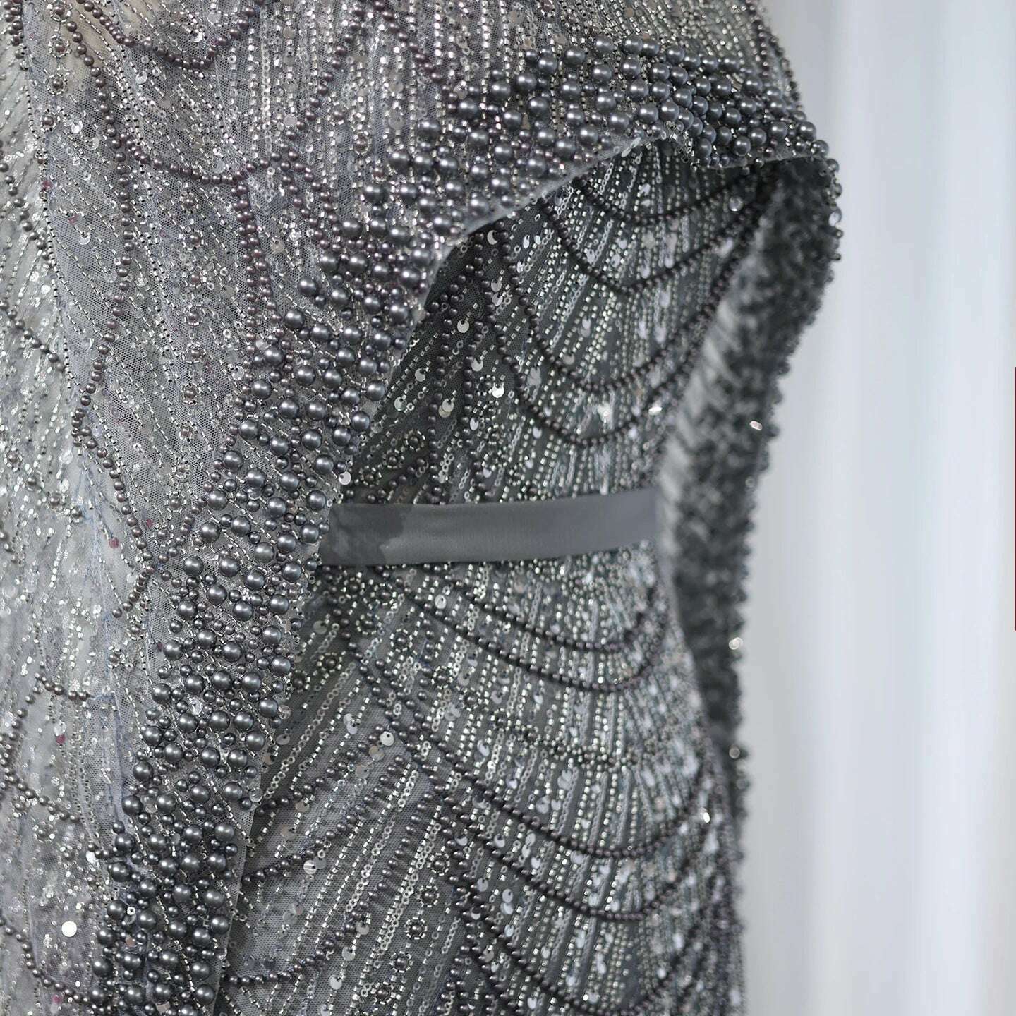 Sharon Said Luxury Pearls Dubai Champagne Evening Dresses with Cape 2023 New Arabic Women Mermaid Wedding Party Prom Dress SS369 - KIMLUD