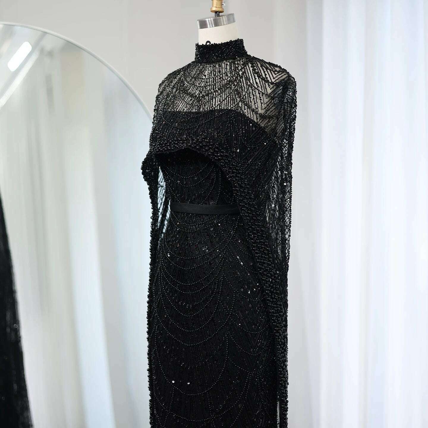 Sharon Said Luxury Pearls Dubai Champagne Evening Dresses with Cape 2023 New Arabic Women Mermaid Wedding Party Prom Dress SS369 - KIMLUD
