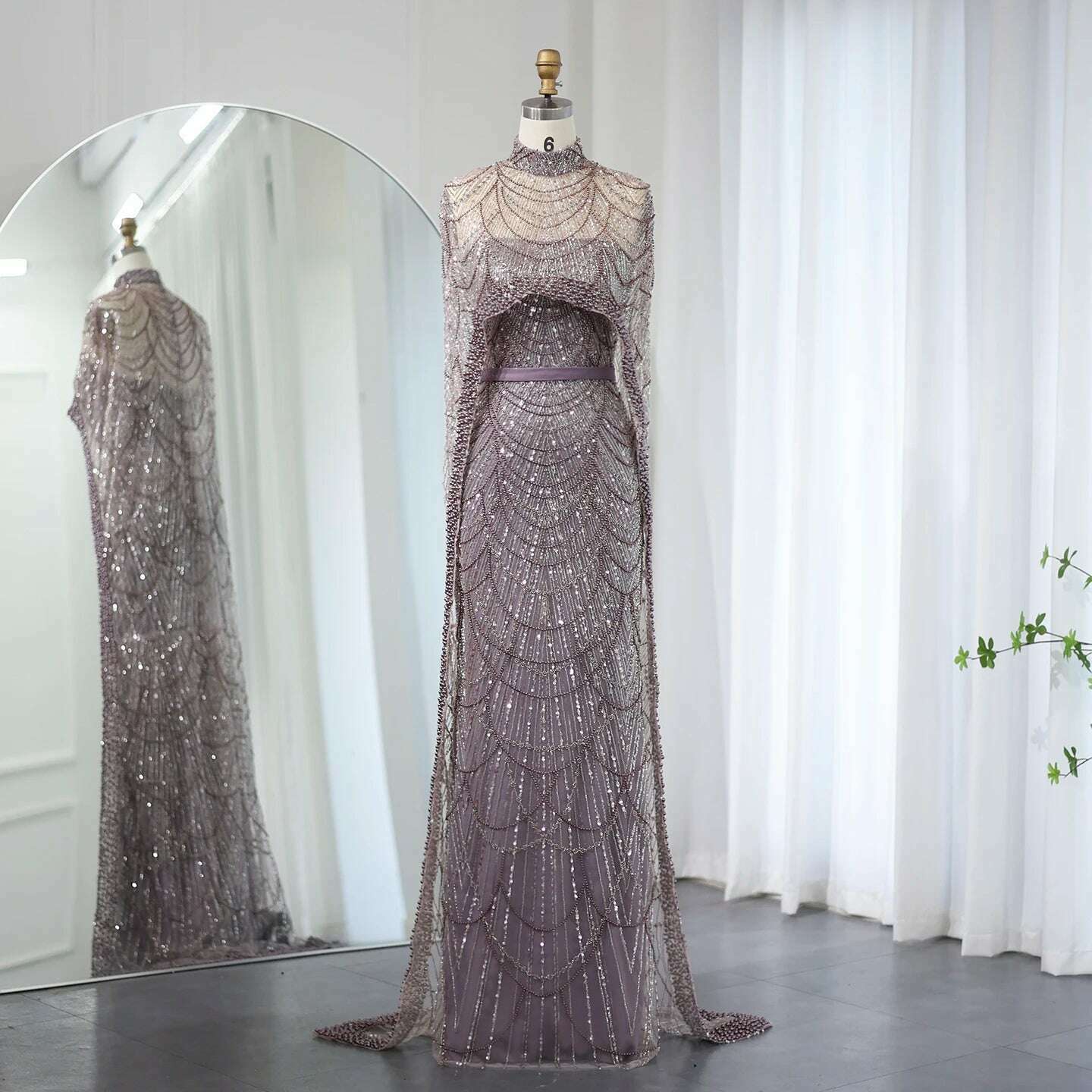 Sharon Said Luxury Pearls Dubai Champagne Evening Dresses with Cape 2023 New Arabic Women Mermaid Wedding Party Prom Dress SS369 - KIMLUD
