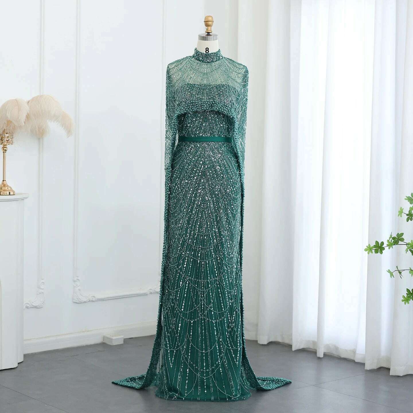 KIMLUD, Sharon Said Luxury Pearls Dubai Champagne Evening Dresses with Cape 2023 New Arabic Women Mermaid Wedding Party Prom Dress SS369, Emerald Green / 2 / CHINA, KIMLUD Womens Clothes