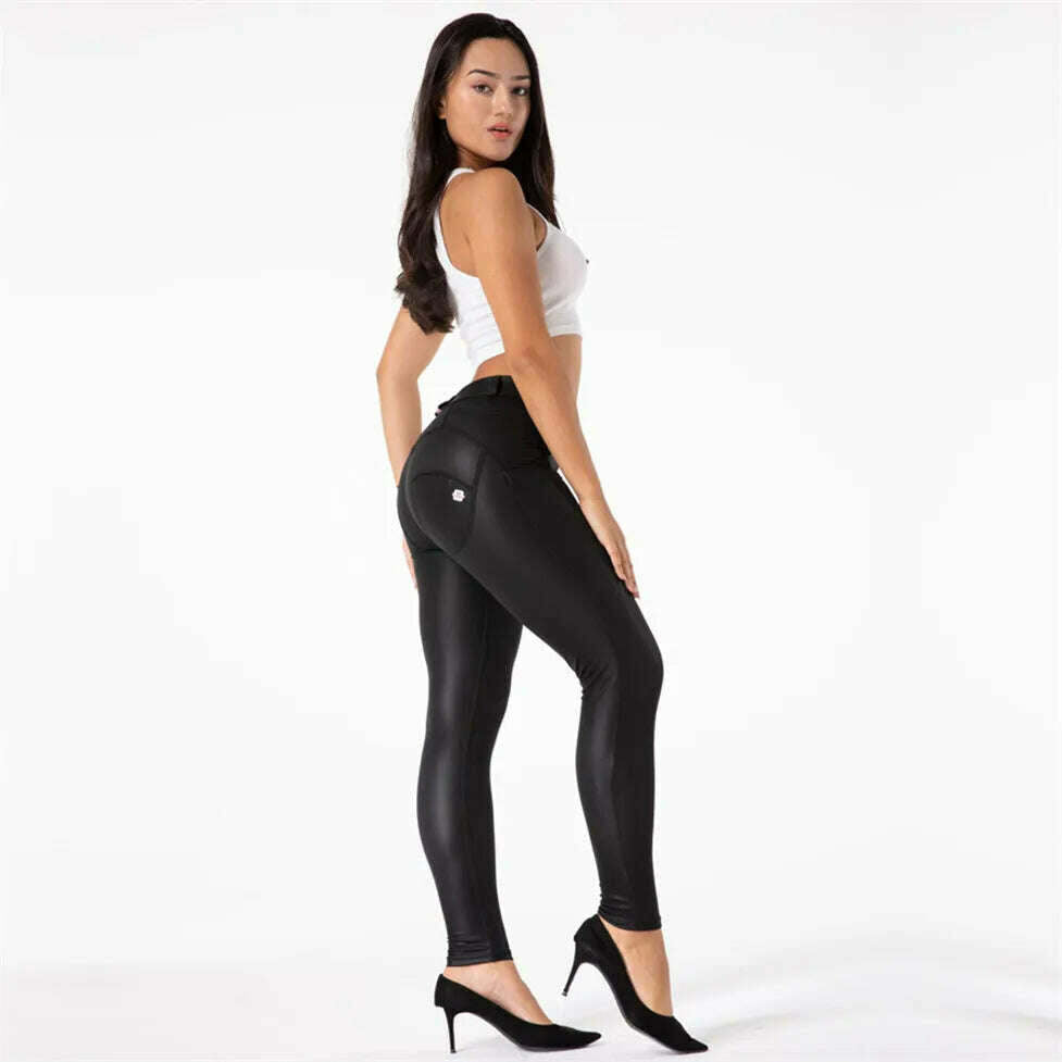 Shascullfites Melody Black Pleather Pants Womens Heat Fleece Lined Leggings Pu Skinny Push Up Trousers - KIMLUD