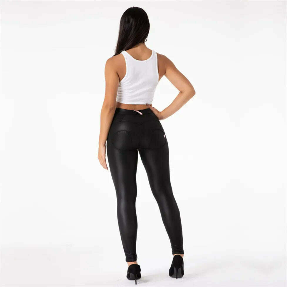 Shascullfites Melody Black Pleather Pants Womens Heat Fleece Lined Leggings Pu Skinny Push Up Trousers - KIMLUD