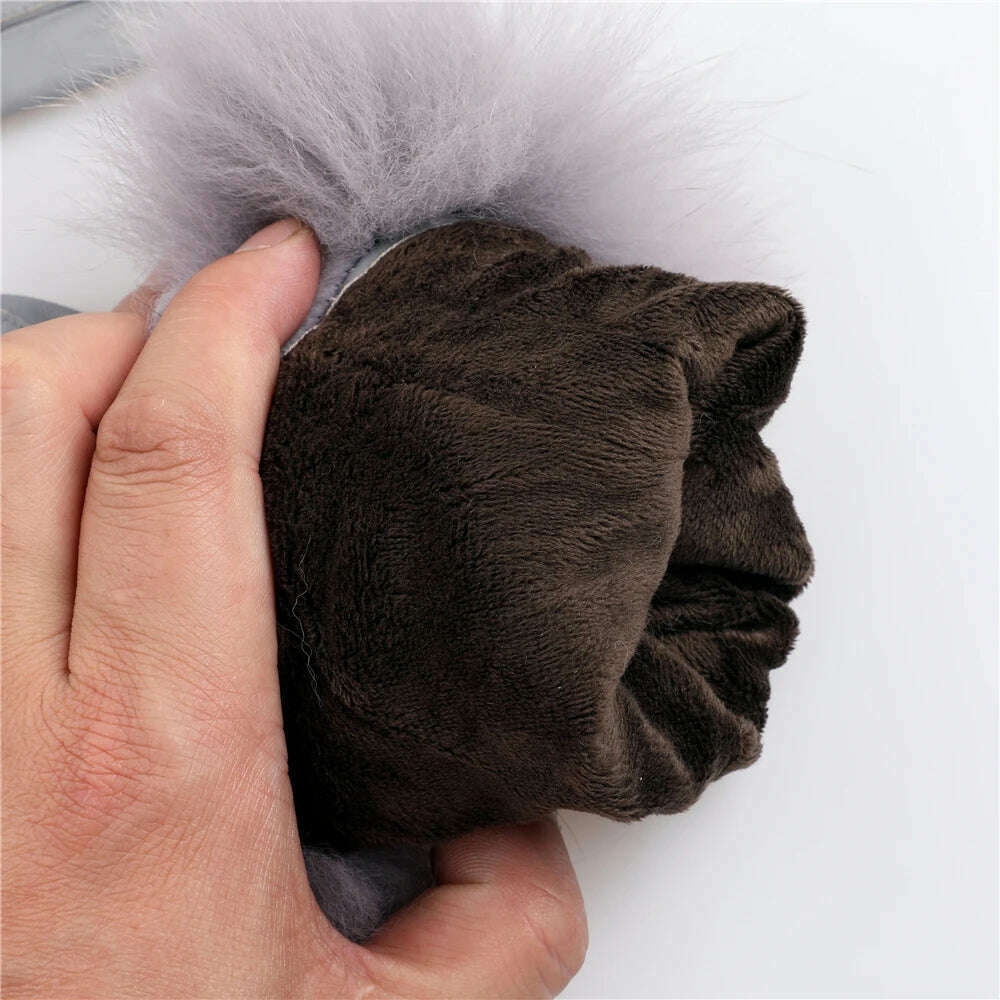 Sheepskin Natural Fox Fur Trimming Gloves Women's Genuine Leather Wrist Warmer Glove Winter Warm Fashion Mittens Fleece Lining - KIMLUD