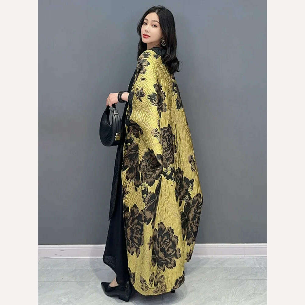 KIMLUD, SHENGPALAE Chinese Style Flower Print Dark Casual Loose Bat Sleeve Elegant Chic Cardigan Coat 2024 Spring New Clothing 5R2236, KIMLUD Womens Clothes