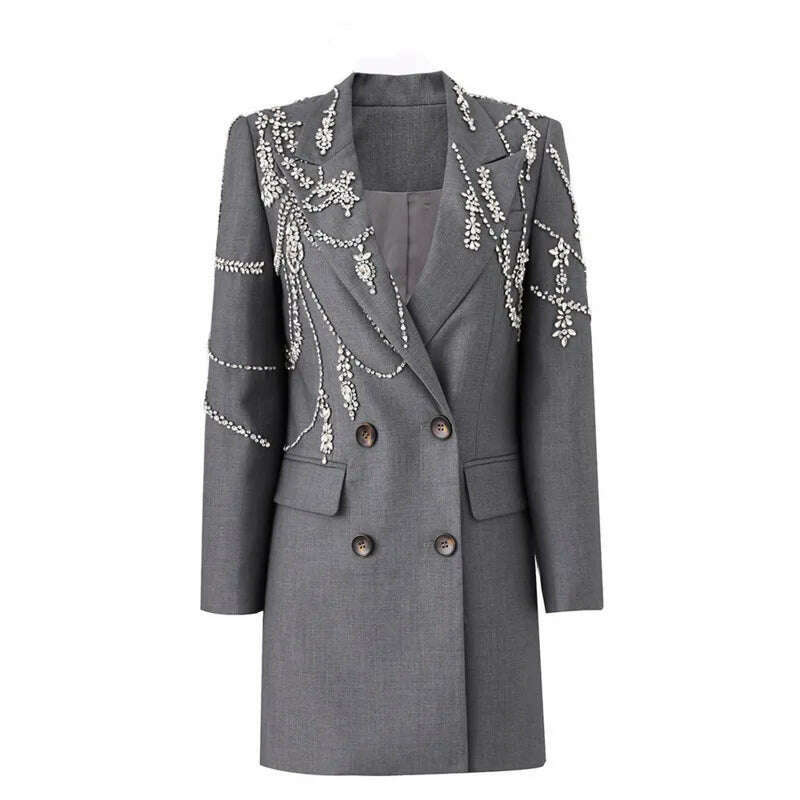 KIMLUD, SHENGPALAE Fashion Women Suit Dress Embroidered Flares Notched Collar Double Breasted Temperament Vestido Autumn 2023 New 5R6031, Gray / S, KIMLUD APPAREL - Womens Clothes