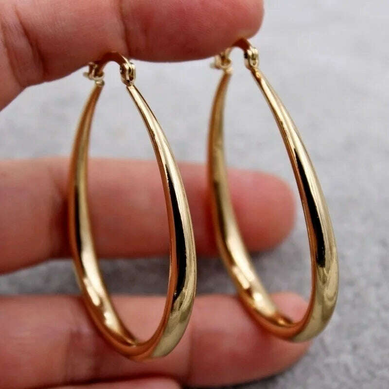 KIMLUD, Shine Gold Color Women Earrings Fashion Smooth Hoop Earrings for Women Engagement Wedding Jewelry Gift, KIMLUD Womens Clothes