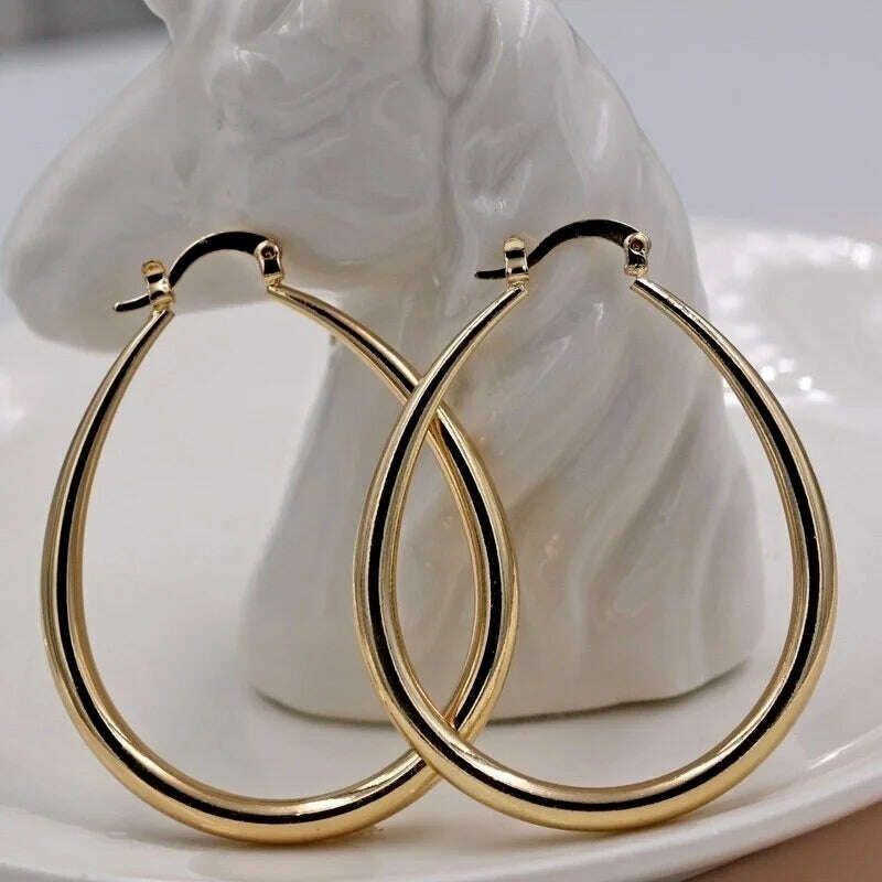 KIMLUD, Shine Gold Color Women Earrings Fashion Smooth Hoop Earrings for Women Engagement Wedding Jewelry Gift, KIMLUD Women's Clothes