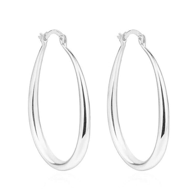 KIMLUD, Shine Gold Color Women Earrings Fashion Smooth Hoop Earrings for Women Engagement Wedding Jewelry Gift, silver, KIMLUD Women's Clothes