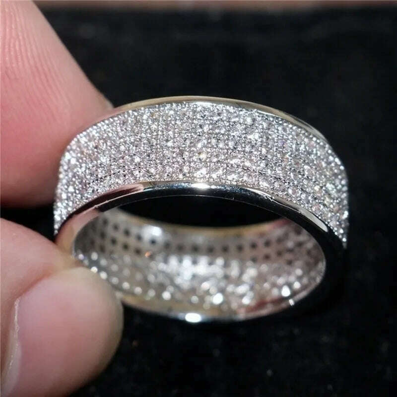 Shine Silver and Gold Color Women Ring Round Inlaid White Zircon Ring for Women Men Engagement Wedding Jewelry Gift - KIMLUD