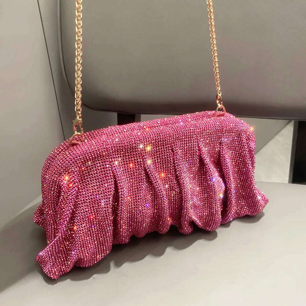 KIMLUD, Shiny handle Rhinestones Handmade Evening Clutch Bags New Folds Purses And Handbags Luxury Designer Wedding Party High Quality, KIMLUD Womens Clothes