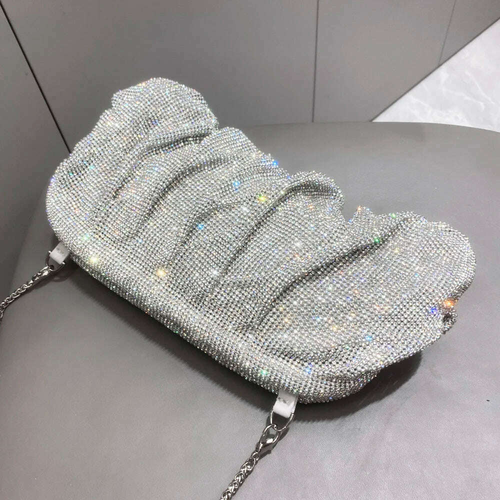 Shiny handle Rhinestones Handmade Evening Clutch Bags New Folds Purses And Handbags Luxury Designer Wedding Party High Quality - KIMLUD