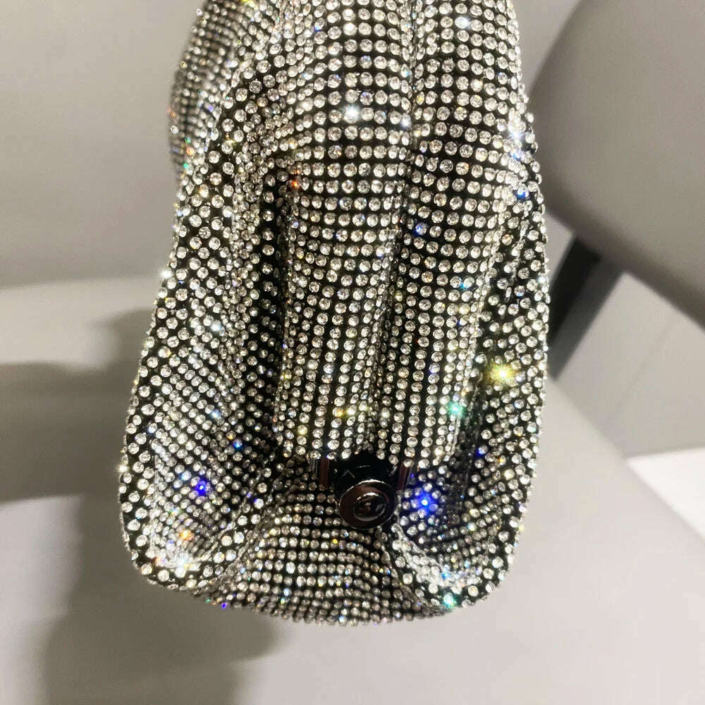 Shiny handle Rhinestones Handmade Evening Clutch Bags New Folds Purses And Handbags Luxury Designer Wedding Party High Quality - KIMLUD