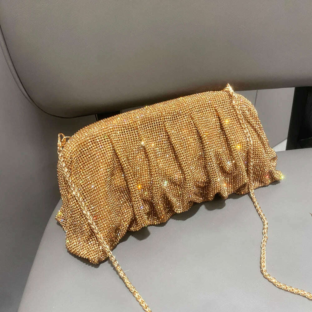 KIMLUD, Shiny handle Rhinestones Handmade Evening Clutch Bags New Folds Purses And Handbags Luxury Designer Wedding Party High Quality, gold, KIMLUD Womens Clothes