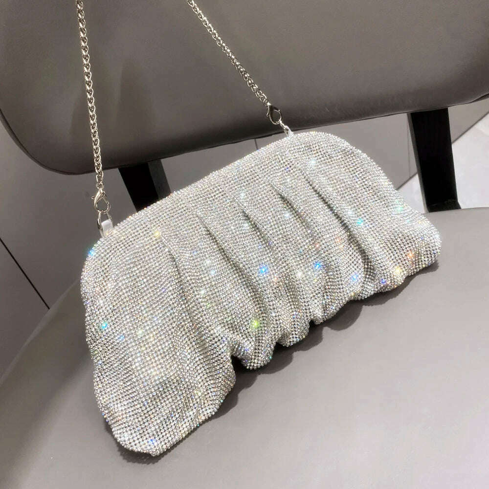 Shiny handle Rhinestones Handmade Evening Clutch Bags New Folds Purses And Handbags Luxury Designer Wedding Party High Quality - KIMLUD