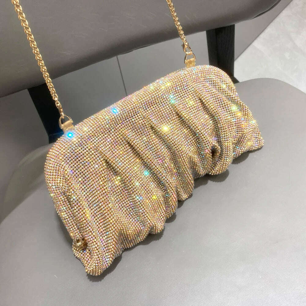 Shiny handle Rhinestones Handmade Evening Clutch Bags New Folds Purses And Handbags Luxury Designer Wedding Party High Quality - KIMLUD