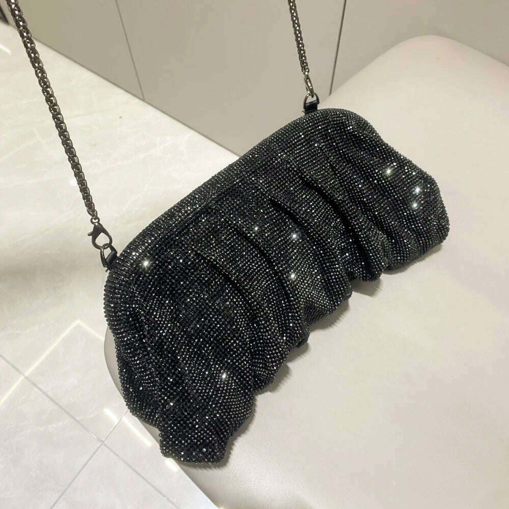 Shiny handle Rhinestones Handmade Evening Clutch Bags New Folds Purses And Handbags Luxury Designer Wedding Party High Quality - KIMLUD