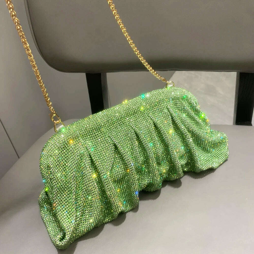 Shiny handle Rhinestones Handmade Evening Clutch Bags New Folds Purses And Handbags Luxury Designer Wedding Party High Quality - KIMLUD