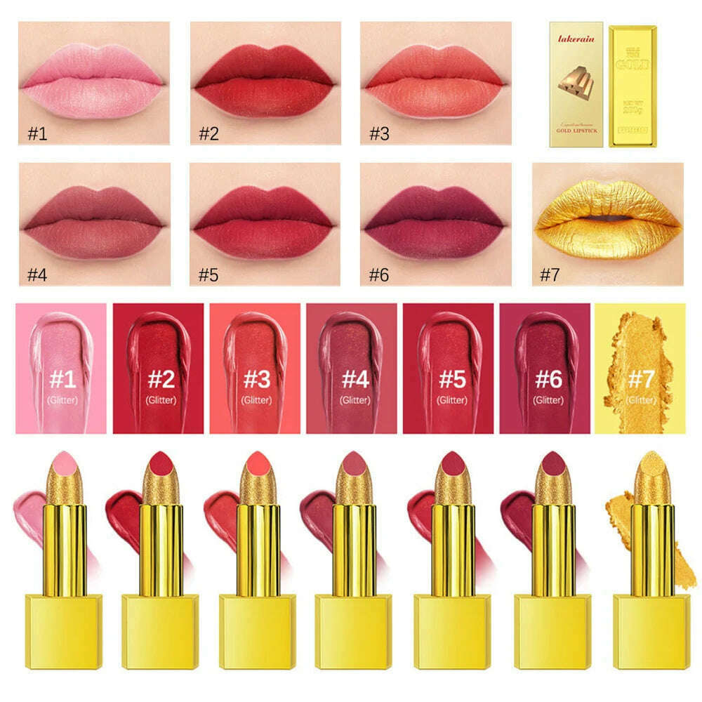 KIMLUD, Shiny Matte Smooth Gold Lipstick Matte Gold Lipstick Makeup Velvet Lipstick Cosmetics Waterproof Long-lasting Makeup Gloss, KIMLUD Women's Clothes