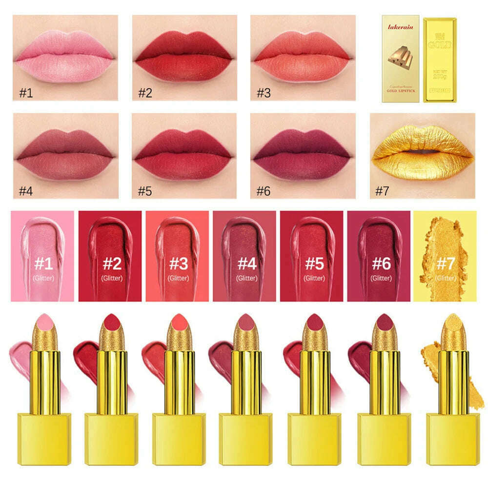 KIMLUD, Shiny Matte Smooth Gold Lipstick Matte Gold Lipstick Makeup Velvet Lipstick Cosmetics Waterproof Long-lasting Makeup Gloss, KIMLUD Womens Clothes