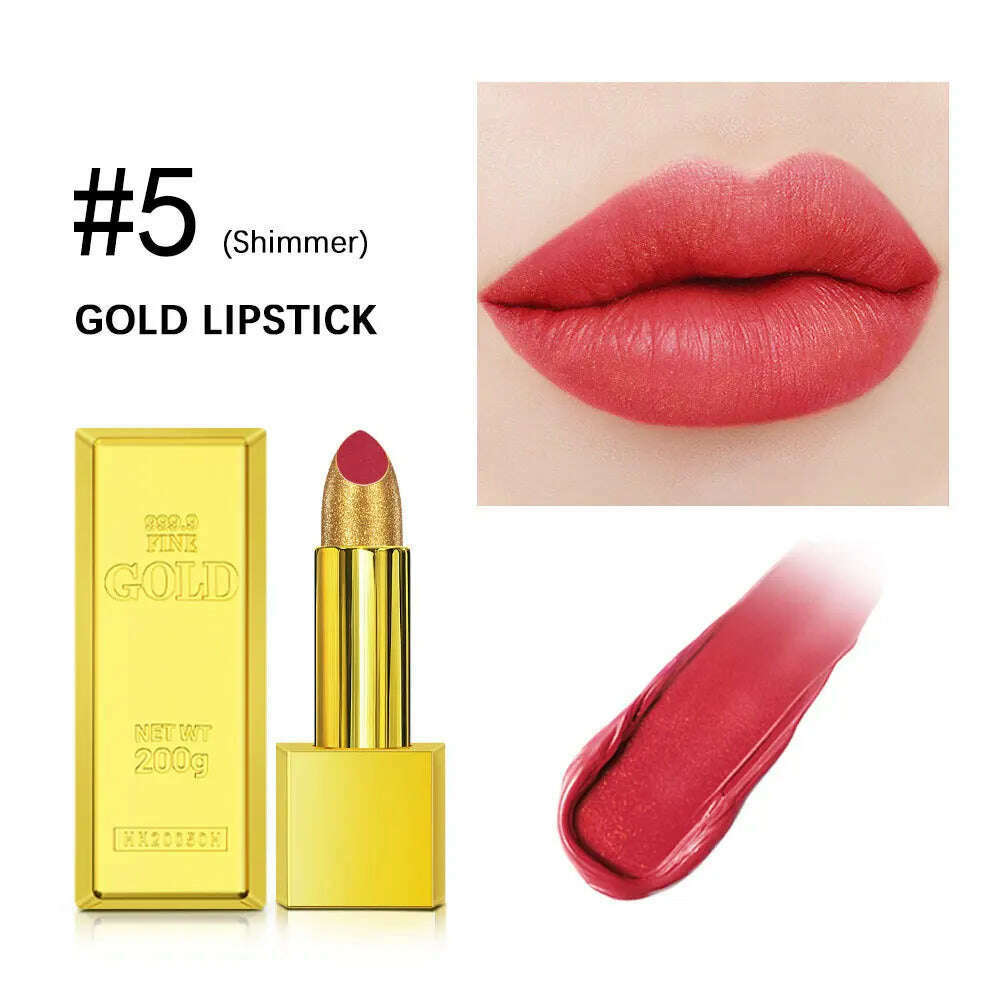KIMLUD, Shiny Matte Smooth Gold Lipstick Matte Gold Lipstick Makeup Velvet Lipstick Cosmetics Waterproof Long-lasting Makeup Gloss, 5, KIMLUD Women's Clothes