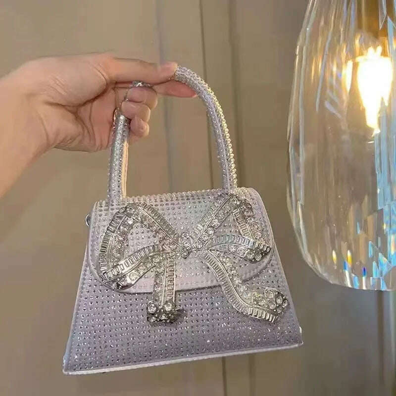 KIMLUD, Shiny Rhinestone Evening Clutch Bags Women New Bow Crystal Clip Purse And Handbags Luxury Designer Wedding Party High Quality, KIMLUD Womens Clothes