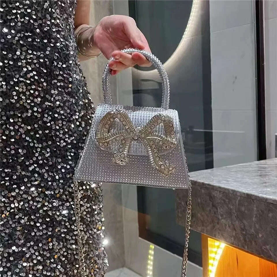 KIMLUD, Shiny Rhinestone Evening Clutch Bags Women New Bow Crystal Clip Purse And Handbags Luxury Designer Wedding Party High Quality, KIMLUD Womens Clothes