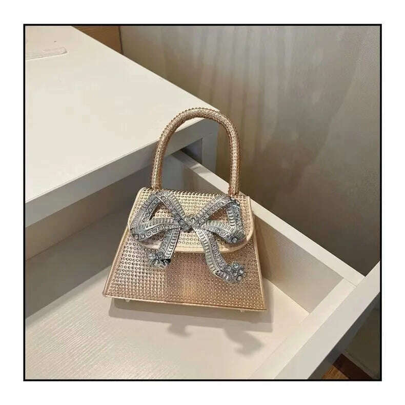 KIMLUD, Shiny Rhinestone Evening Clutch Bags Women New Bow Crystal Clip Purse And Handbags Luxury Designer Wedding Party High Quality, Champagne Gold / 18.5x13.5x6.5cm, KIMLUD Womens Clothes