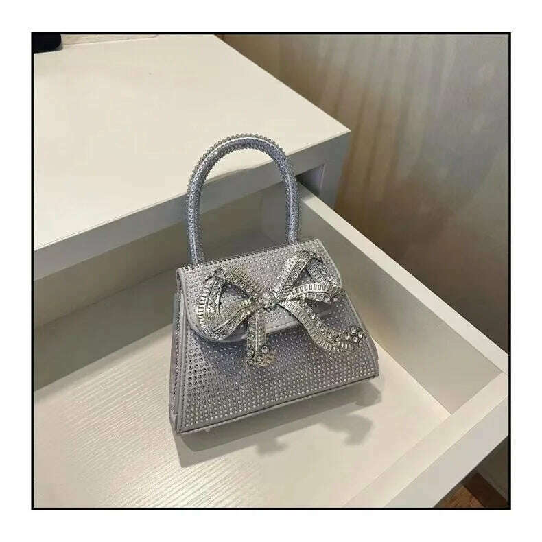 KIMLUD, Shiny Rhinestone Evening Clutch Bags Women New Bow Crystal Clip Purse And Handbags Luxury Designer Wedding Party High Quality, Silver Gray / 18.5x13.5x6.5cm, KIMLUD Womens Clothes