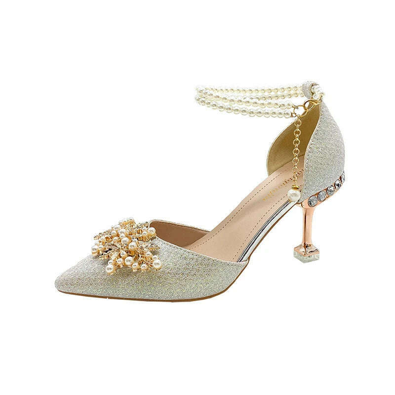 Shoes Women Summer High Heels Women Wedding Shoes Luxury Bride Gold Heels Mary Jane Shoes Ladies Pumps Sandals Zapatos De Mujer - KIMLUD